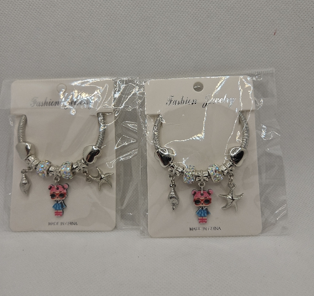 Fashion Jewelry Silver Charm Bracelets Set Of 2